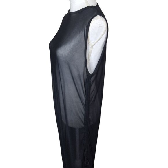 Long Sheer BlackSwimsuit Coverup Slit Side Tie Floor Sleeveless Womens Plus 2XL - Picture 3 of 7